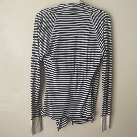 Allihop Anthropologie | Striped Wraparound Cardigan Sweater Top Navy Cream Small - Picture 5 of 8